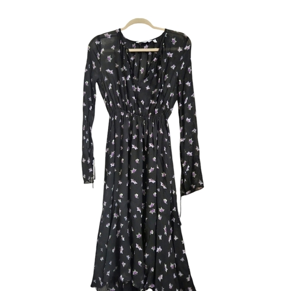 & Other Storied Printed midi dress tie neck. Sheer upper butterfly print. Size 2 - Picture 4 of 12
